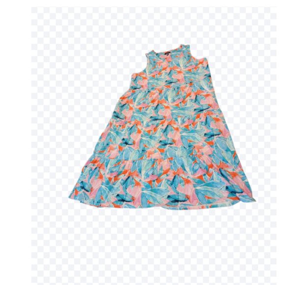 Denim&Co Dresses & Skirts - D&CO Beach Tiered Maxi or Tea Length Sleeveless Tropical Print Dress